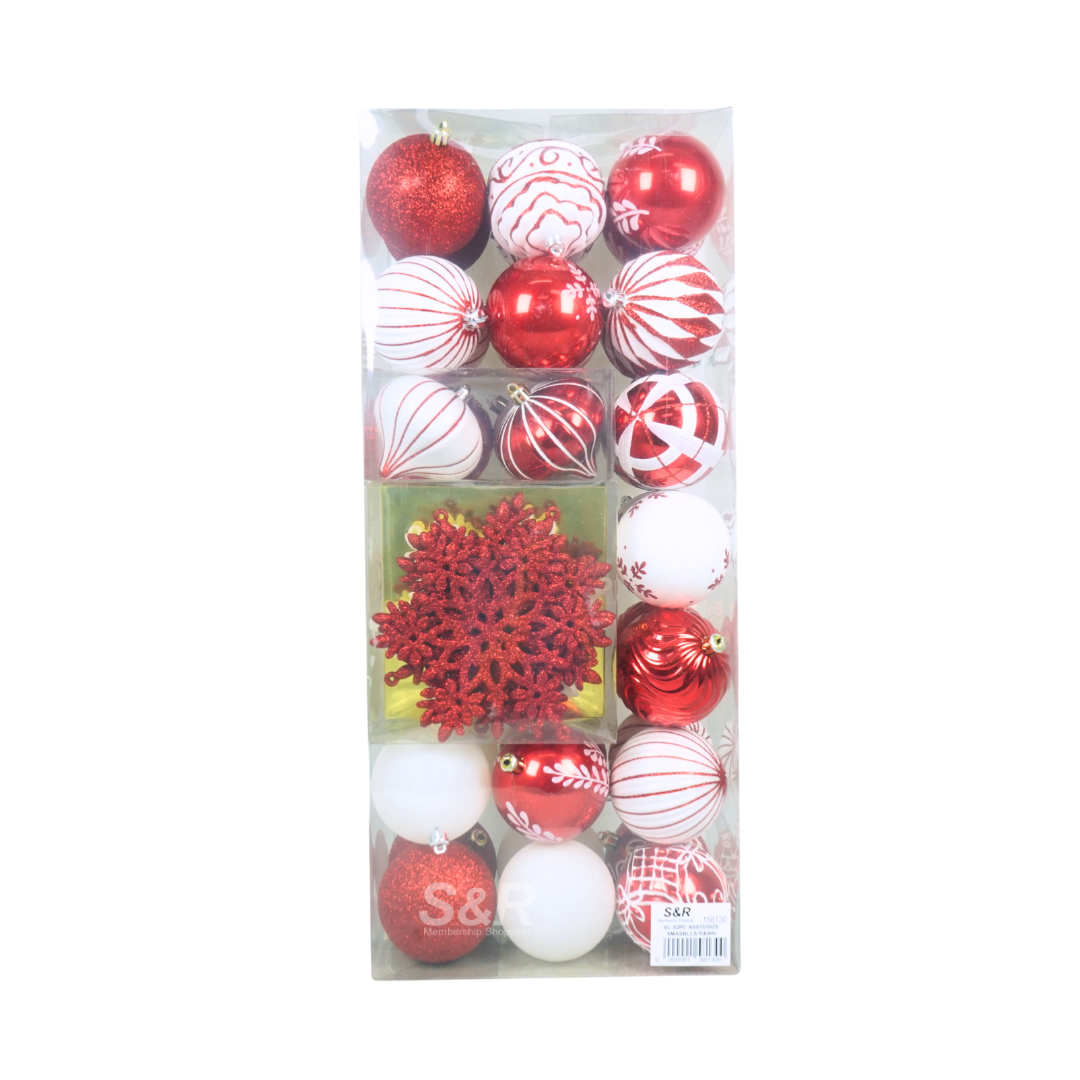 Simply Christmas Assorted Size Christmas Balls Red and White 52 Pieces
